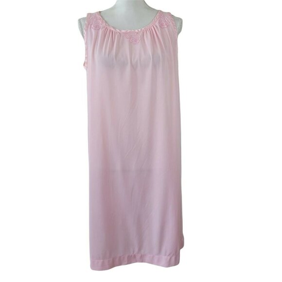 Vintage Gossard Artemis Nightgown Pink Satin Trimmed Small Roses Embroidery 60's - Picture 1 of 8